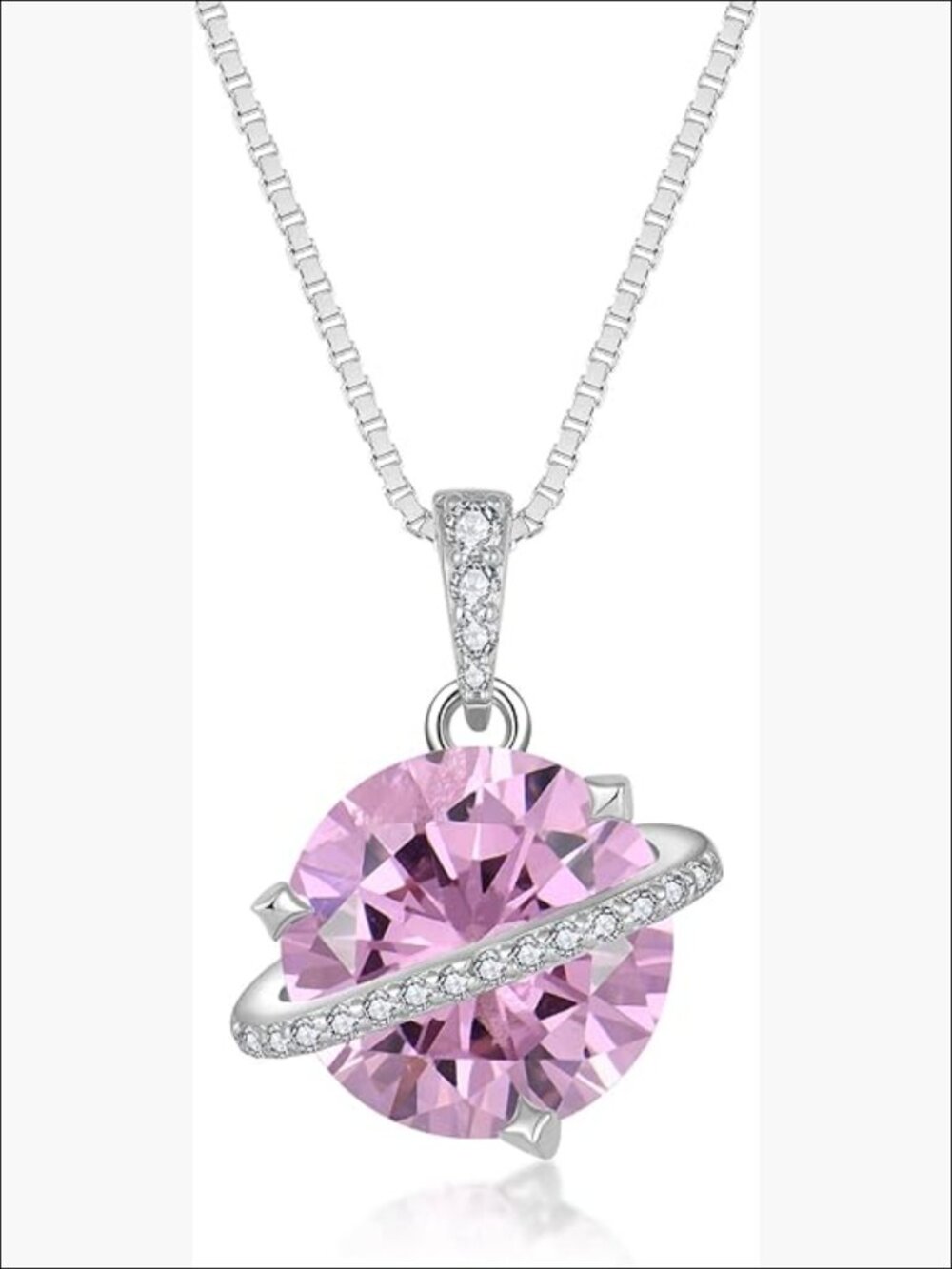 925 Sterling Silver Saturn Pendant Necklace with Cubic Zirconia